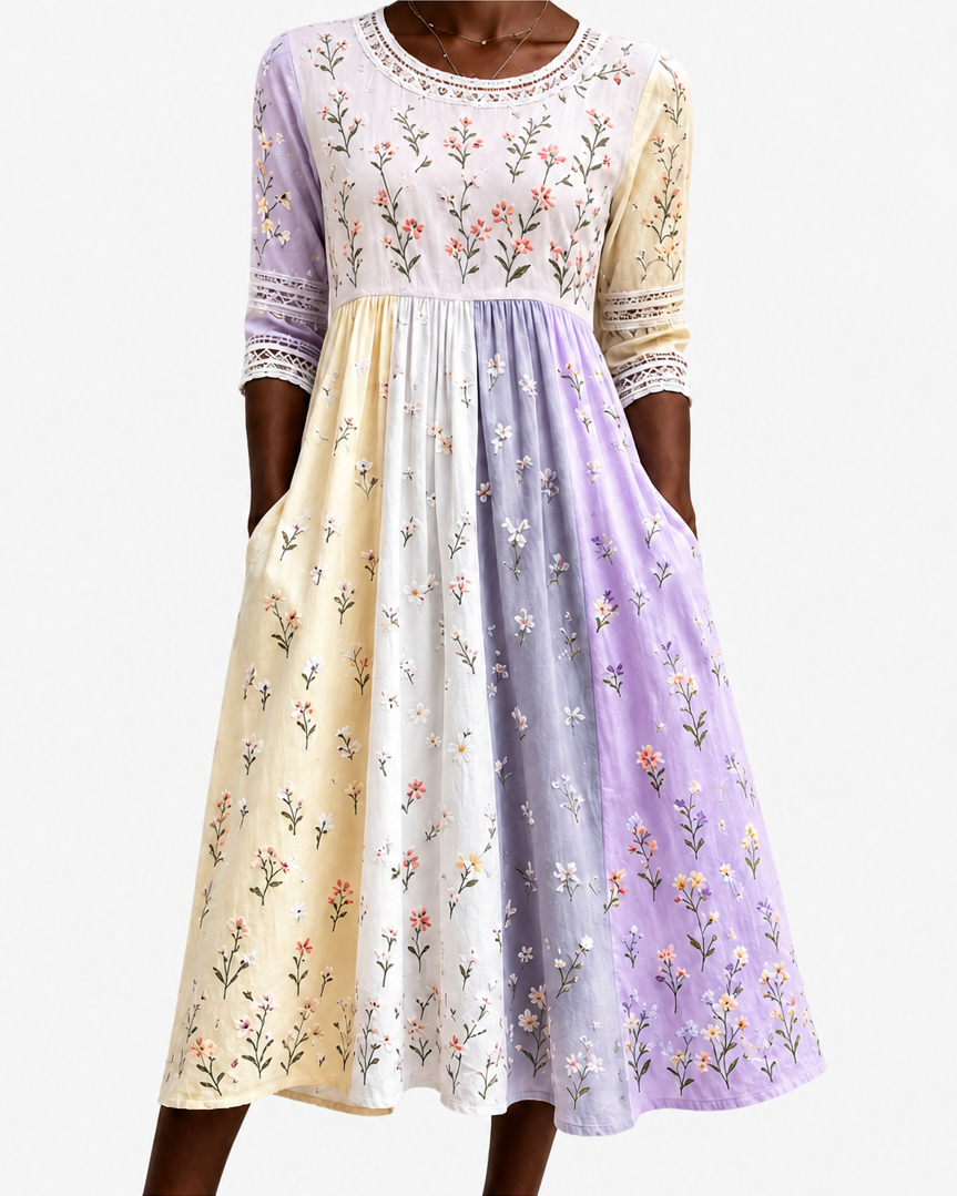 Lindiwe | Lavender Meadow Patchwork Midi Dress