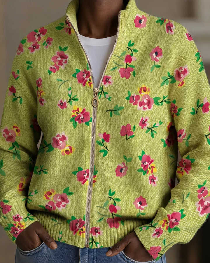 Constance | Pink Floral Lime Zip Cardigan