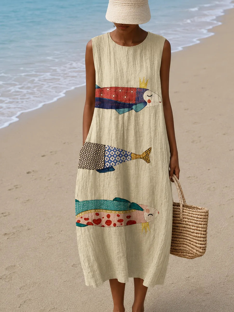 Addison - Women's Sleeveless Printed Beach Midi Dress Loose