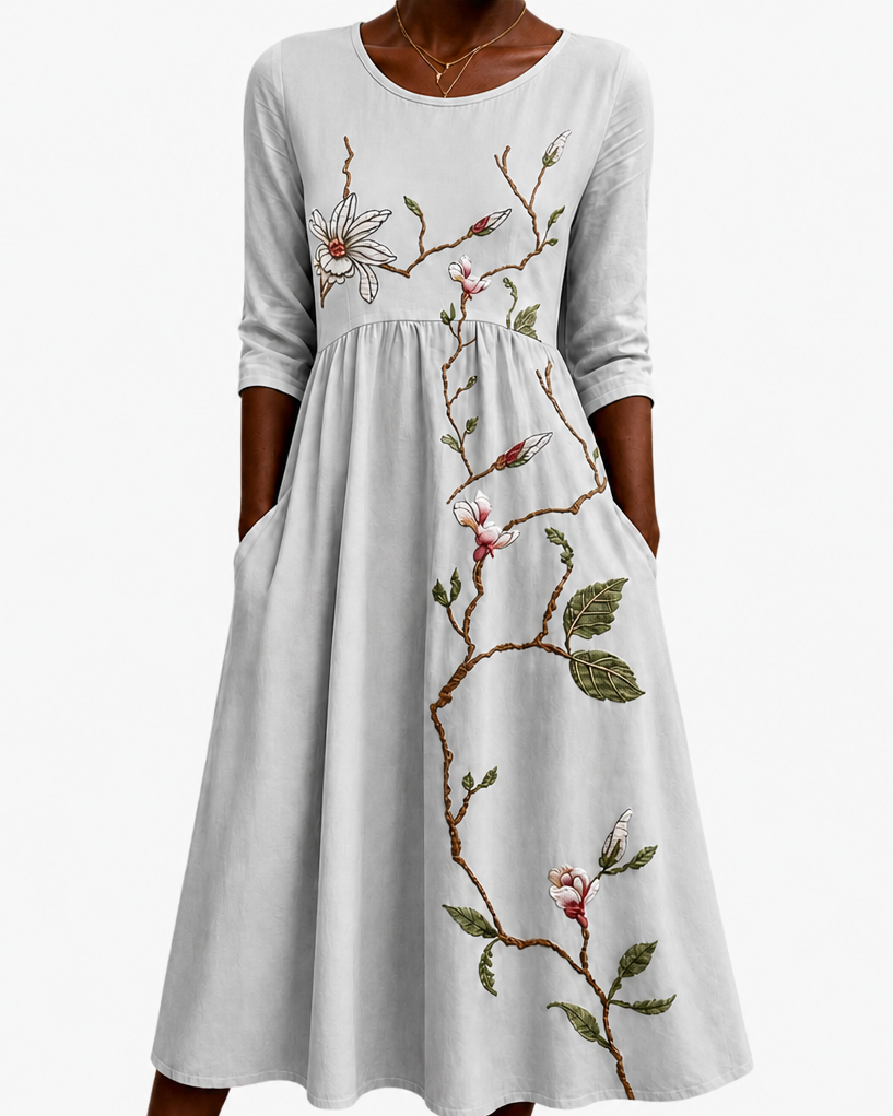 Ghdiya | Silver Meadow Blossom Pocket Midi Dress