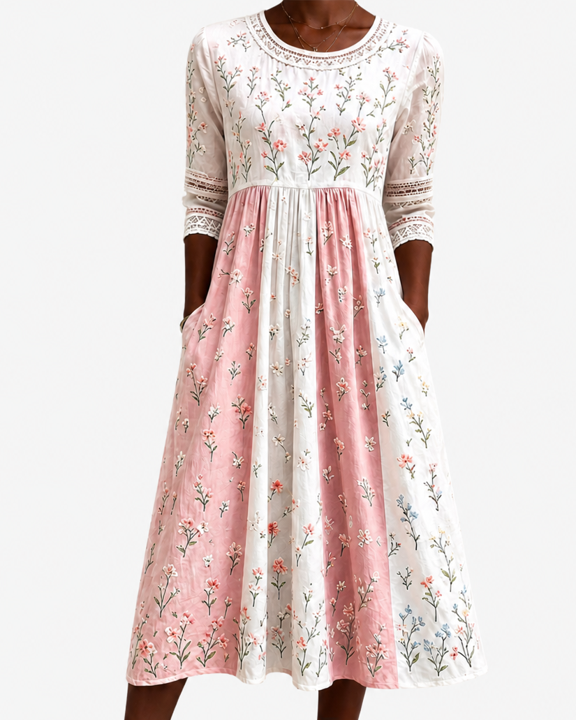 Nour | Blush Meadow Patchwork Pocket Midi Dress