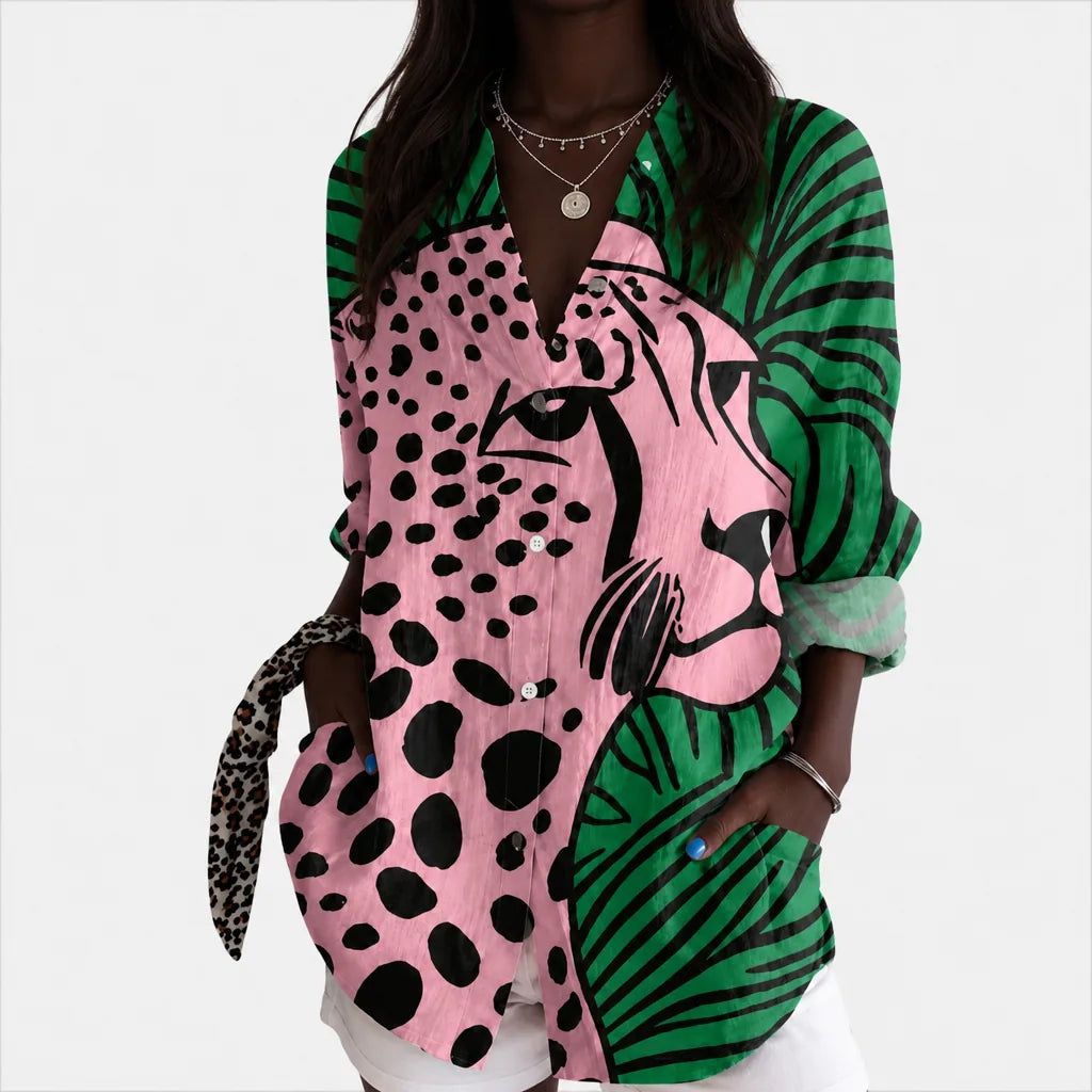 Habiba | Tropical Leopard Art Blouse