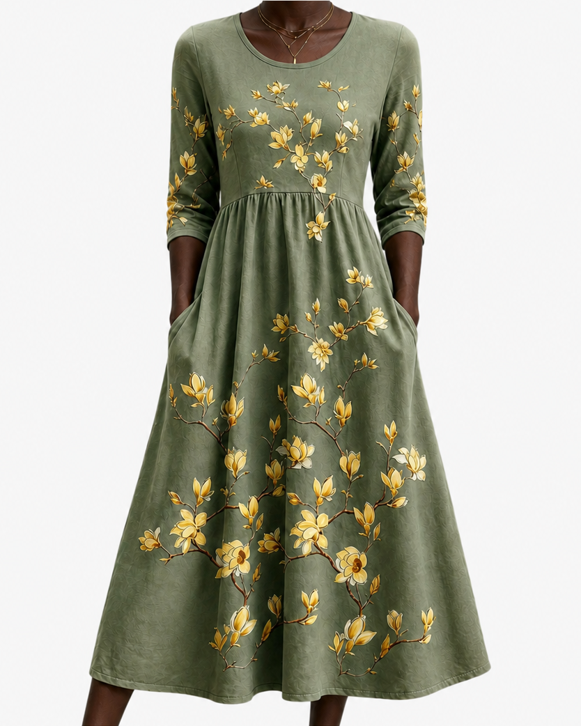 Zanele | Sage Blossom Pocket Midi Dress