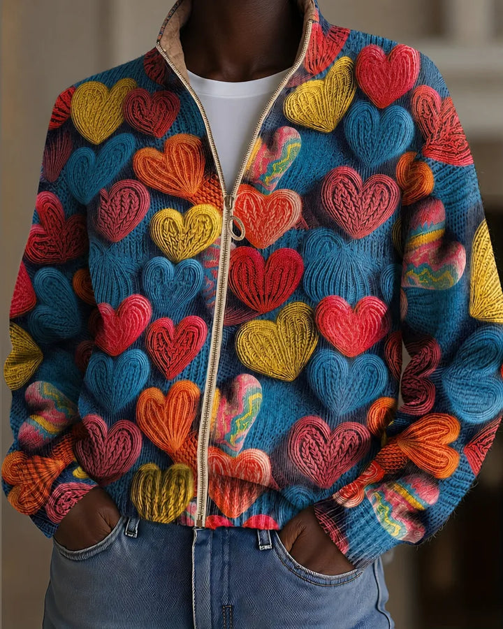 Valentine | Multicolor Hearts Textured Knit Pattern