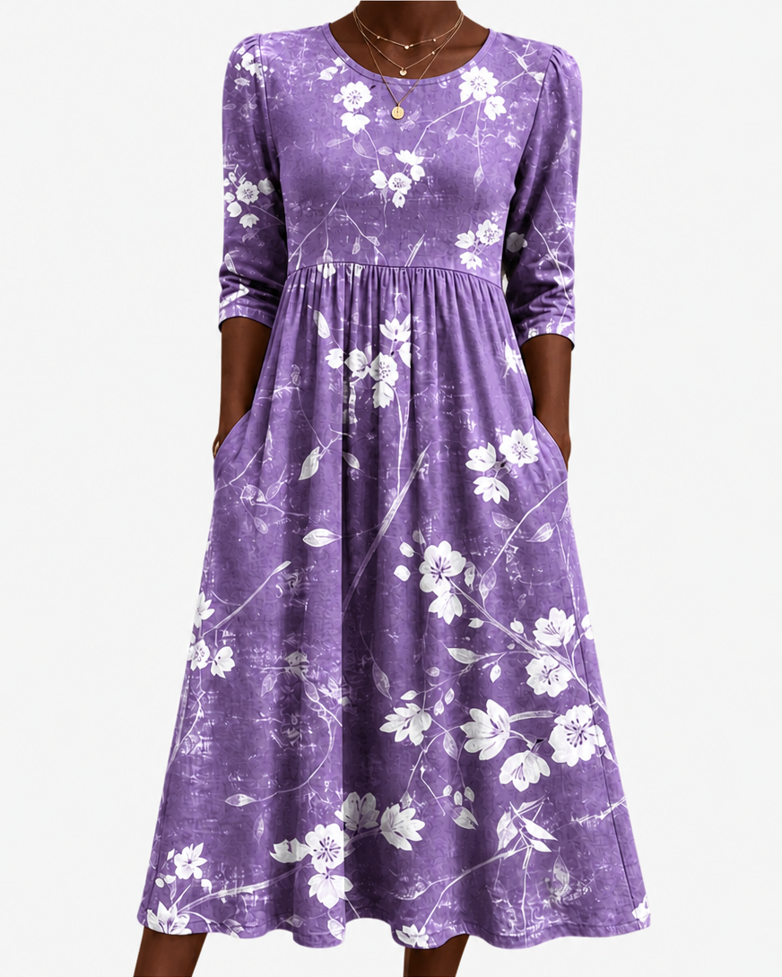 Uzoma | Lavender Bloom Comfort Pocket Midi Dress