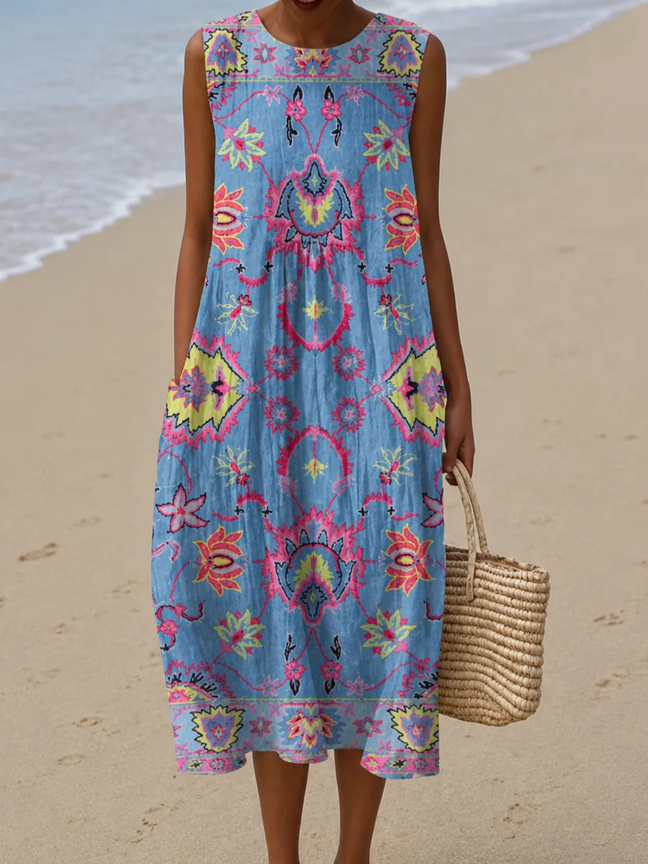 Zoe - Women's Sleeveless Printed Midi Dress