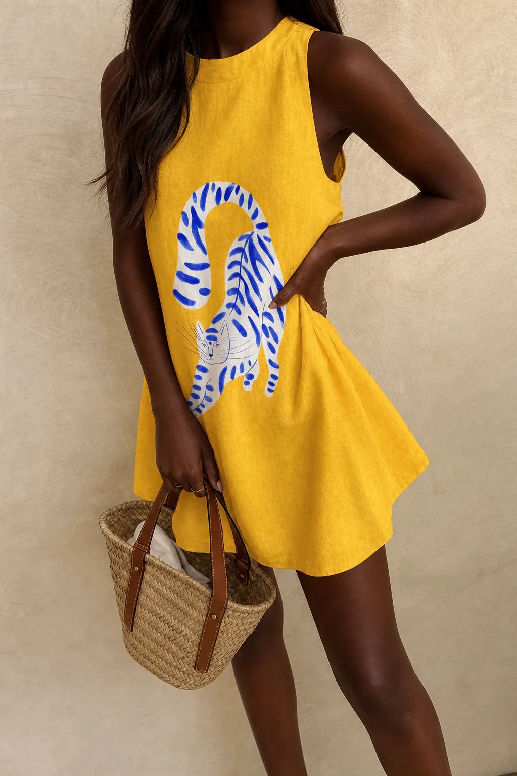 Oni | Blue Cat Print Mini Dress
