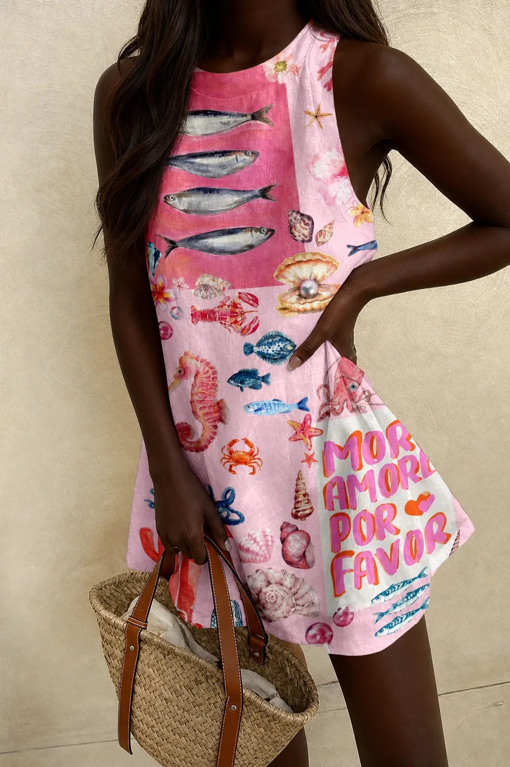 Aisha | Pink Ocean Sardine Print Sundress