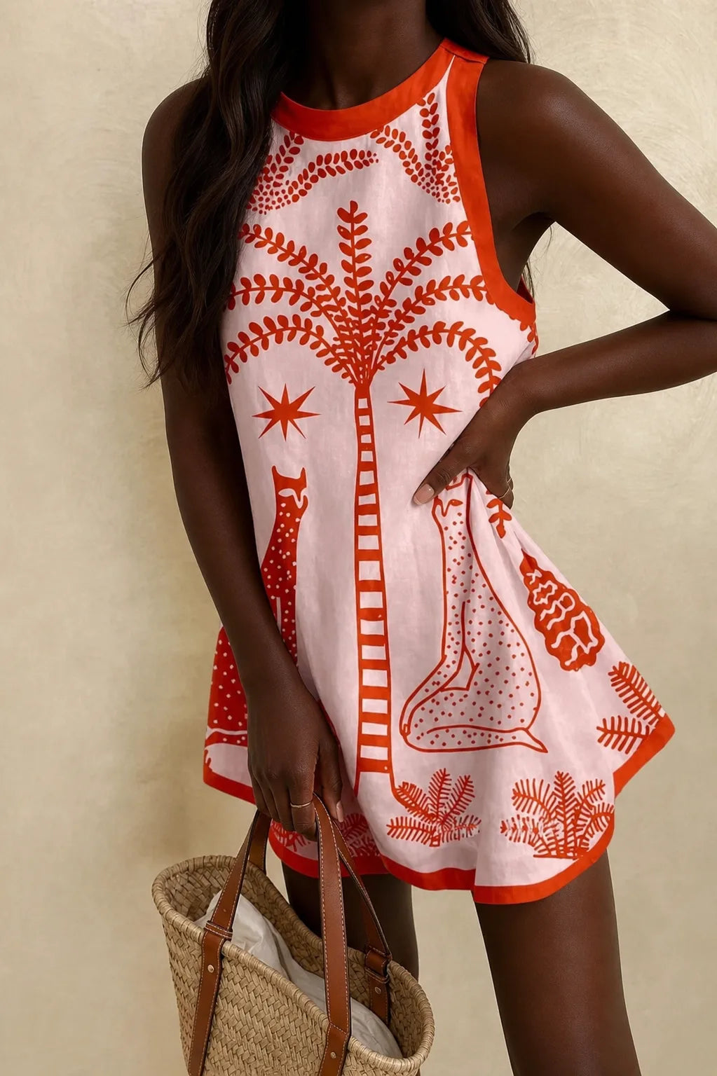 Kenya | Red Palm Leopard Print Sundress