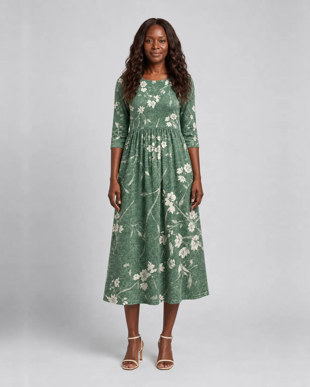 Imani | Evergreen Bloom Relaxed Pocket Midi Dress