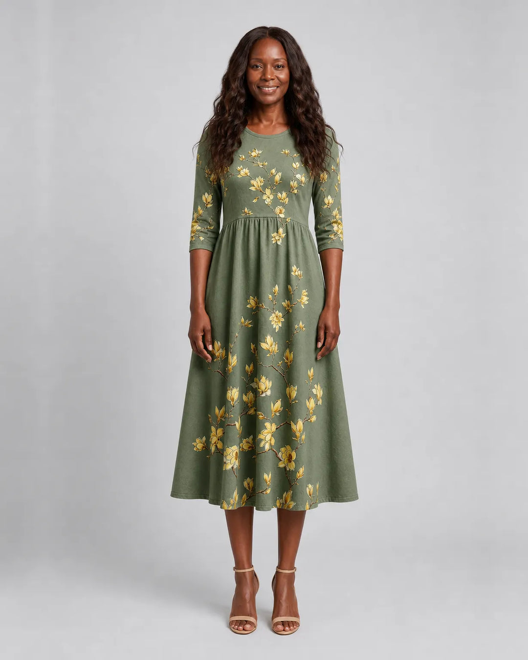 Oni | Sage Blossom Grace Pocket Midi Dress