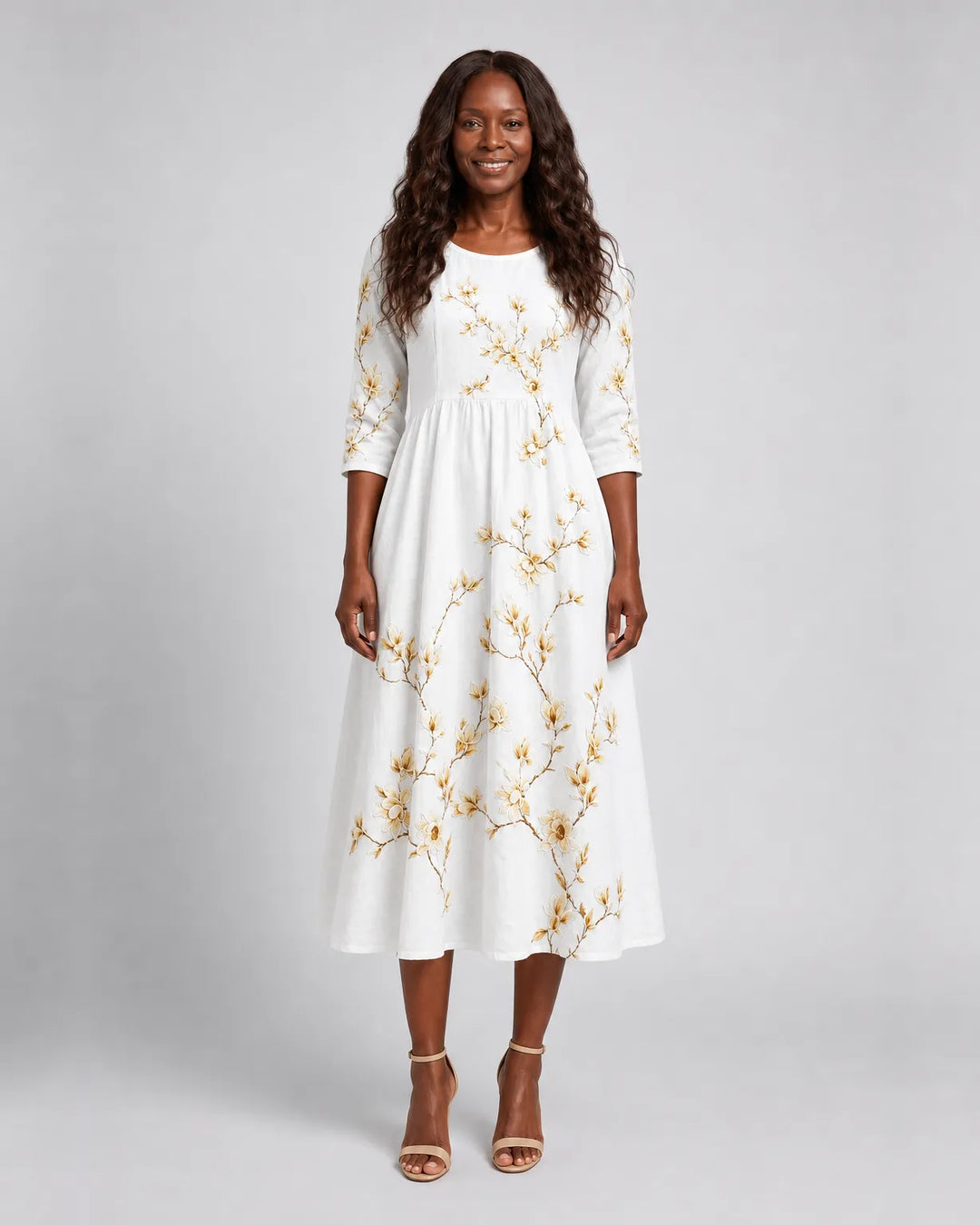 Nzinga | Ivory Blossom Grace Pocket Midi Dress