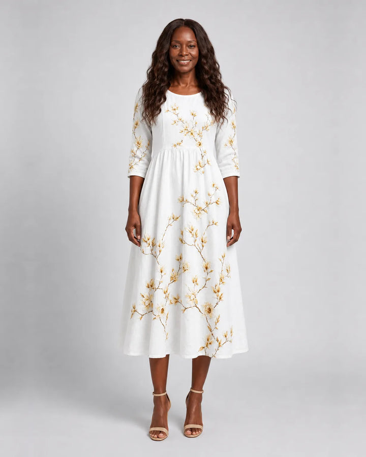 Nzinga | Ivory Blossom Grace Pocket Midi Dress