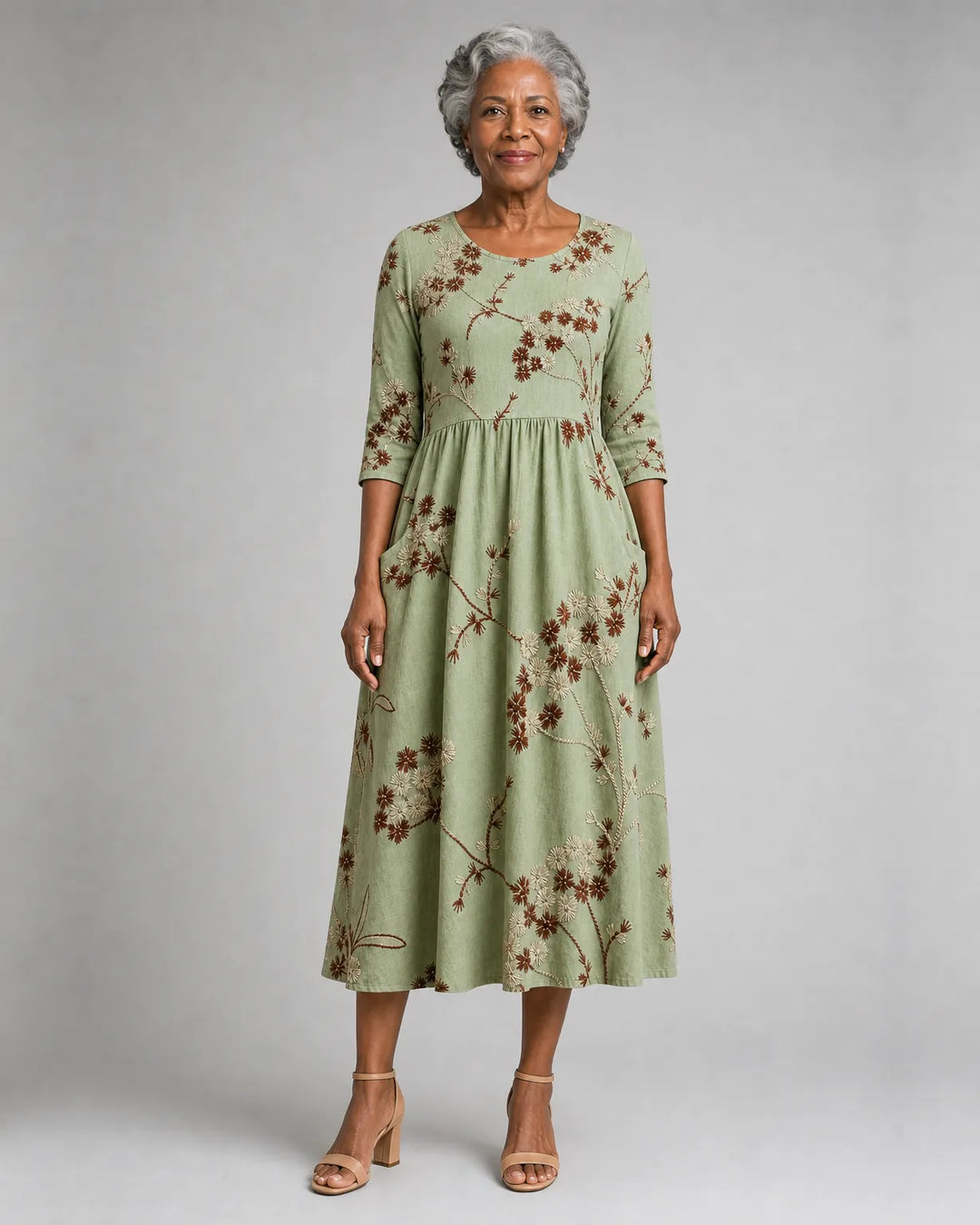 Sanaa | Sage Meadow Floral Pocket Midi Dress