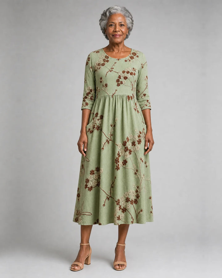 Sanaa | Sage Meadow Floral Pocket Midi Dress