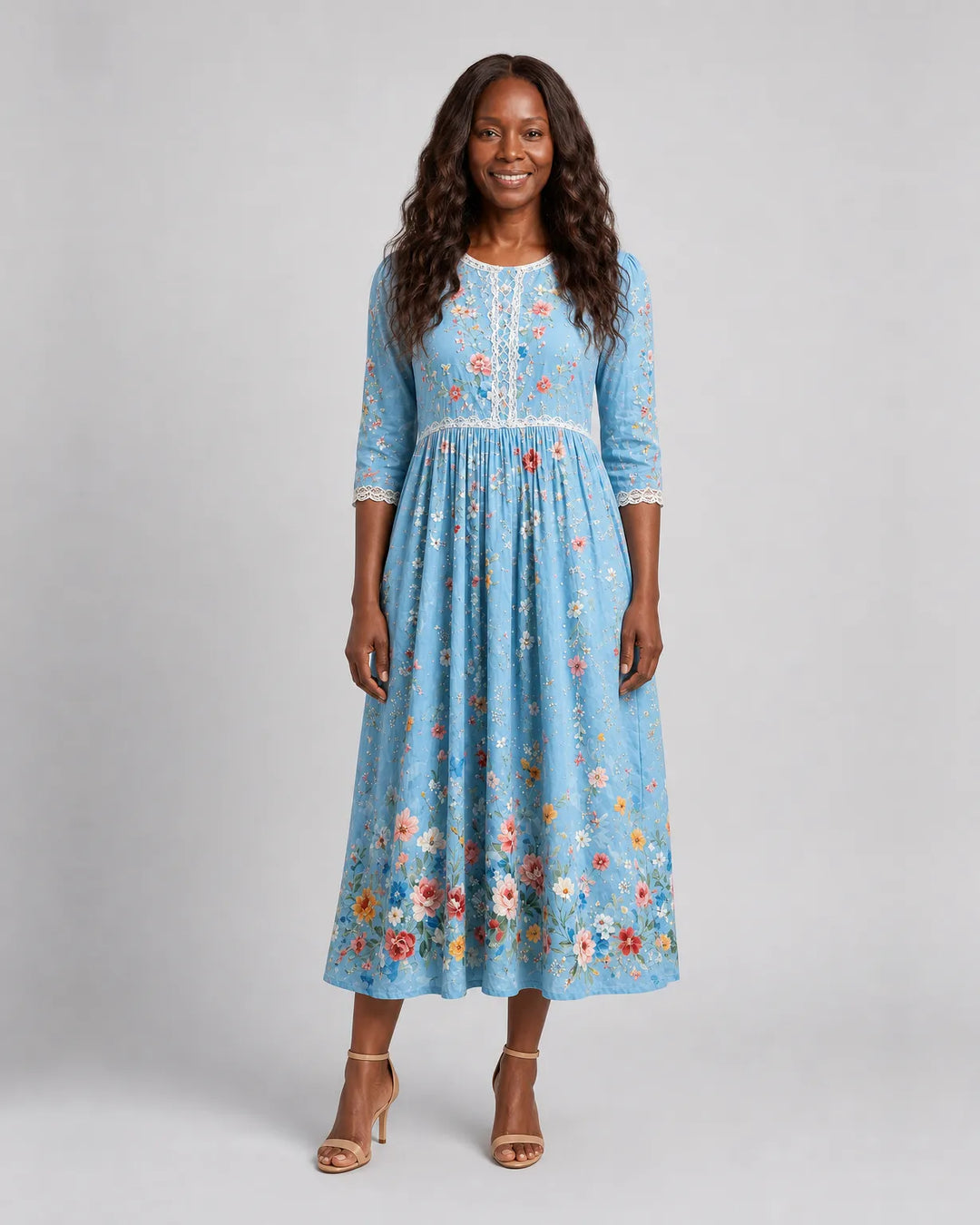 Kamaria | Sky Blossom Garden Midi Dress