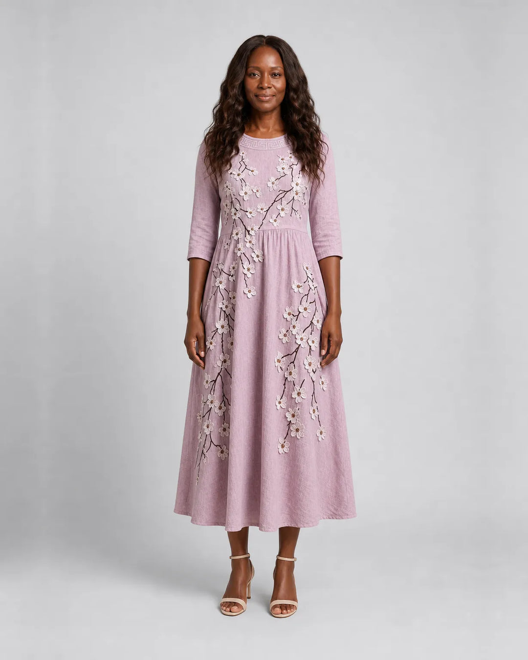Dalia | Blushing Orchard Floral Midi Dress