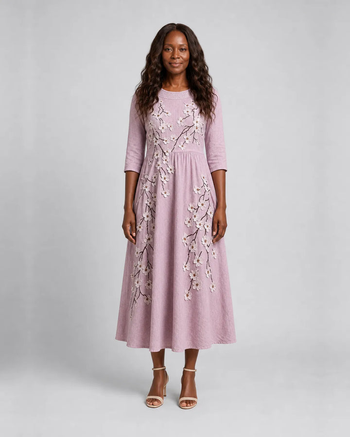 Dalia | Blushing Orchard Floral Midi Dress