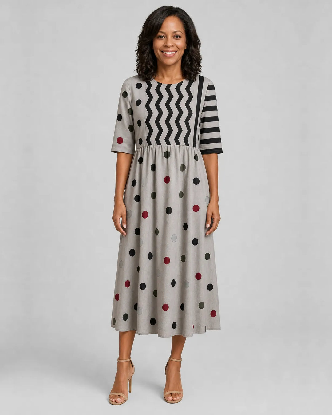 Aaliyah | Modern Charm Mixed Print Pocket Midi Dress