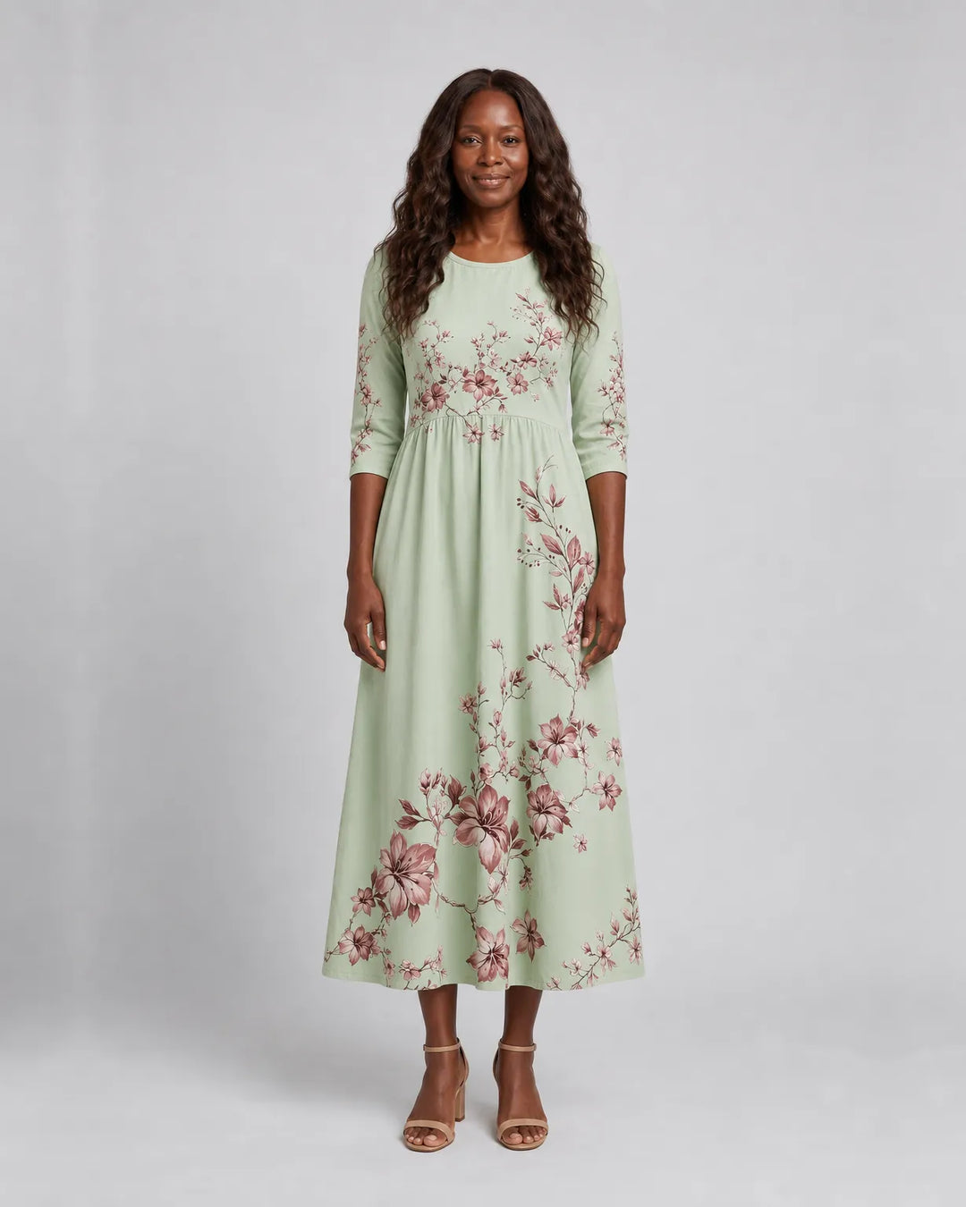 Makeda | Sage Blossom Grace Pocket Midi Dress