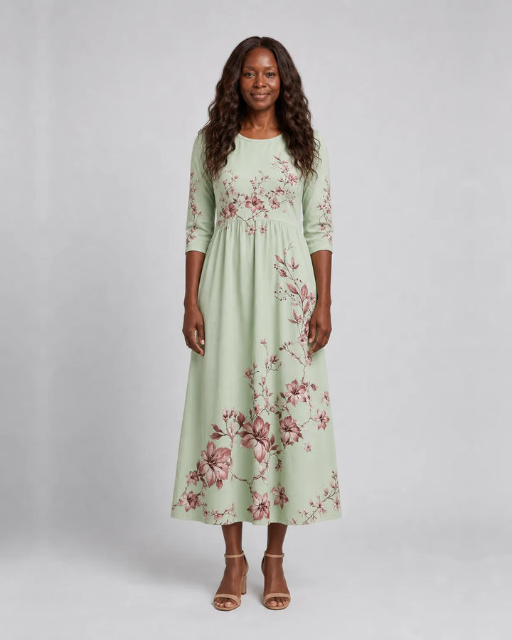 Makeda | Sage Blossom Grace Pocket Midi Dress