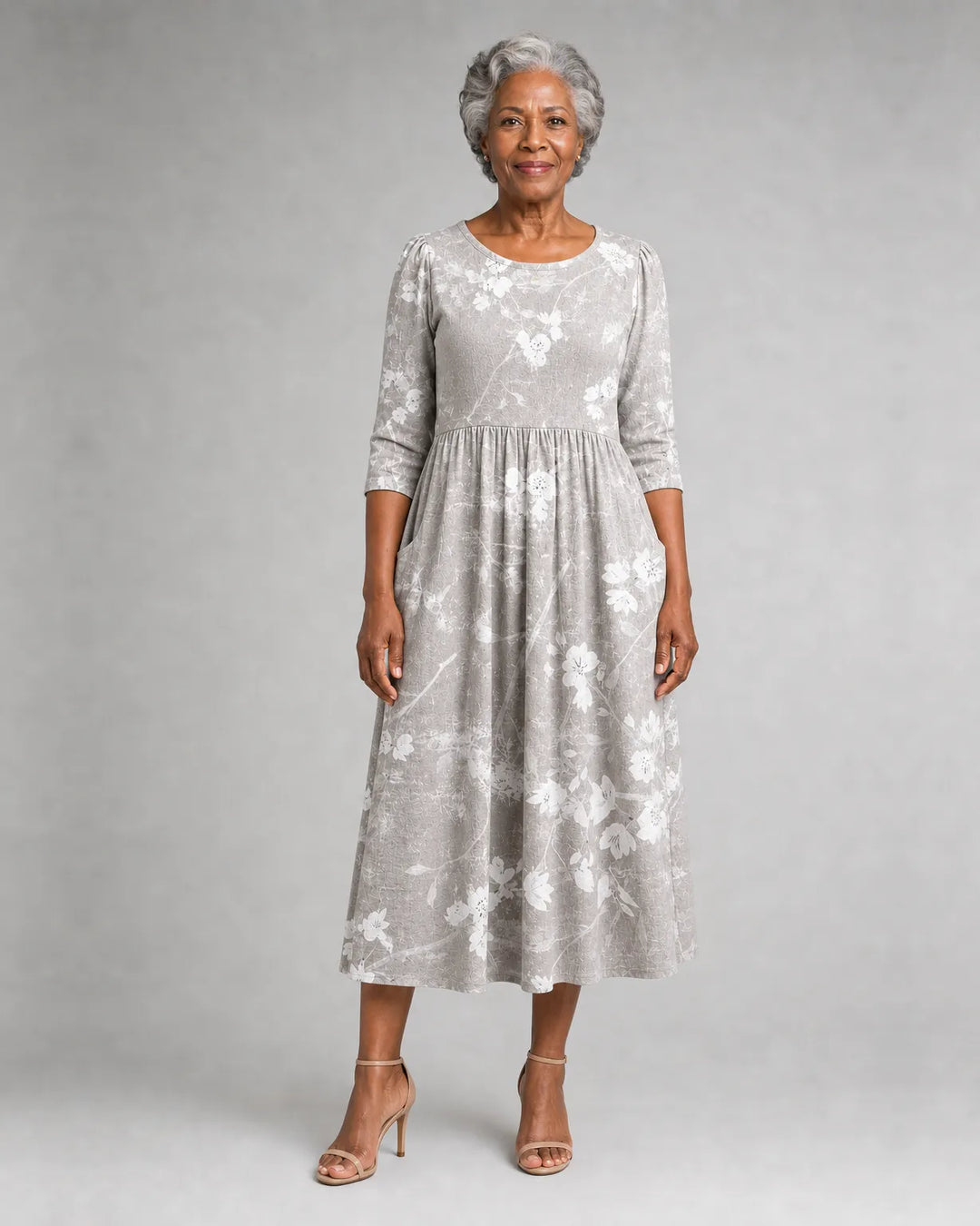 Panya | Silver Blossom Grace Pocket Midi Dress