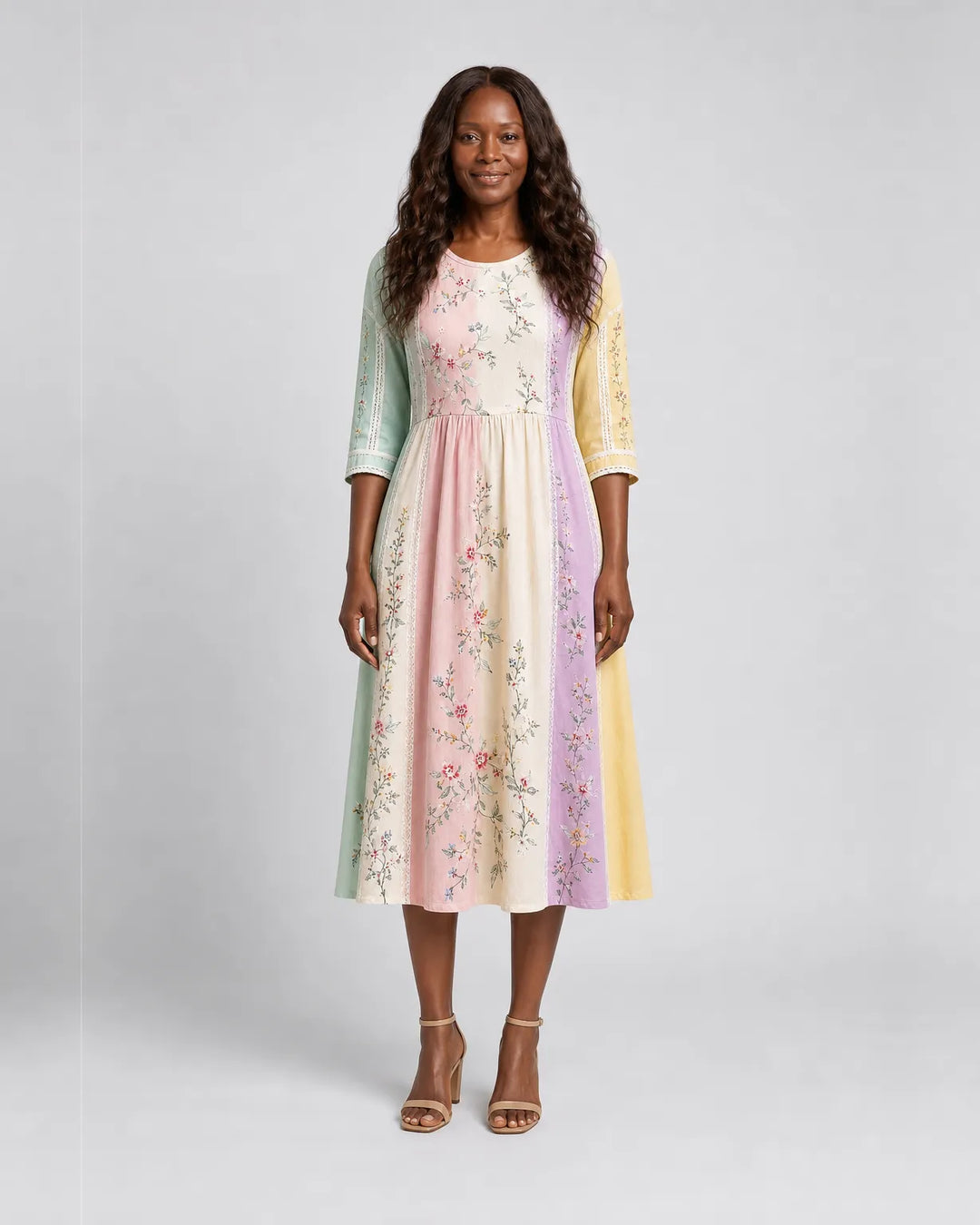 Habiba | Pastel Garden Panel Pocket Midi Dress