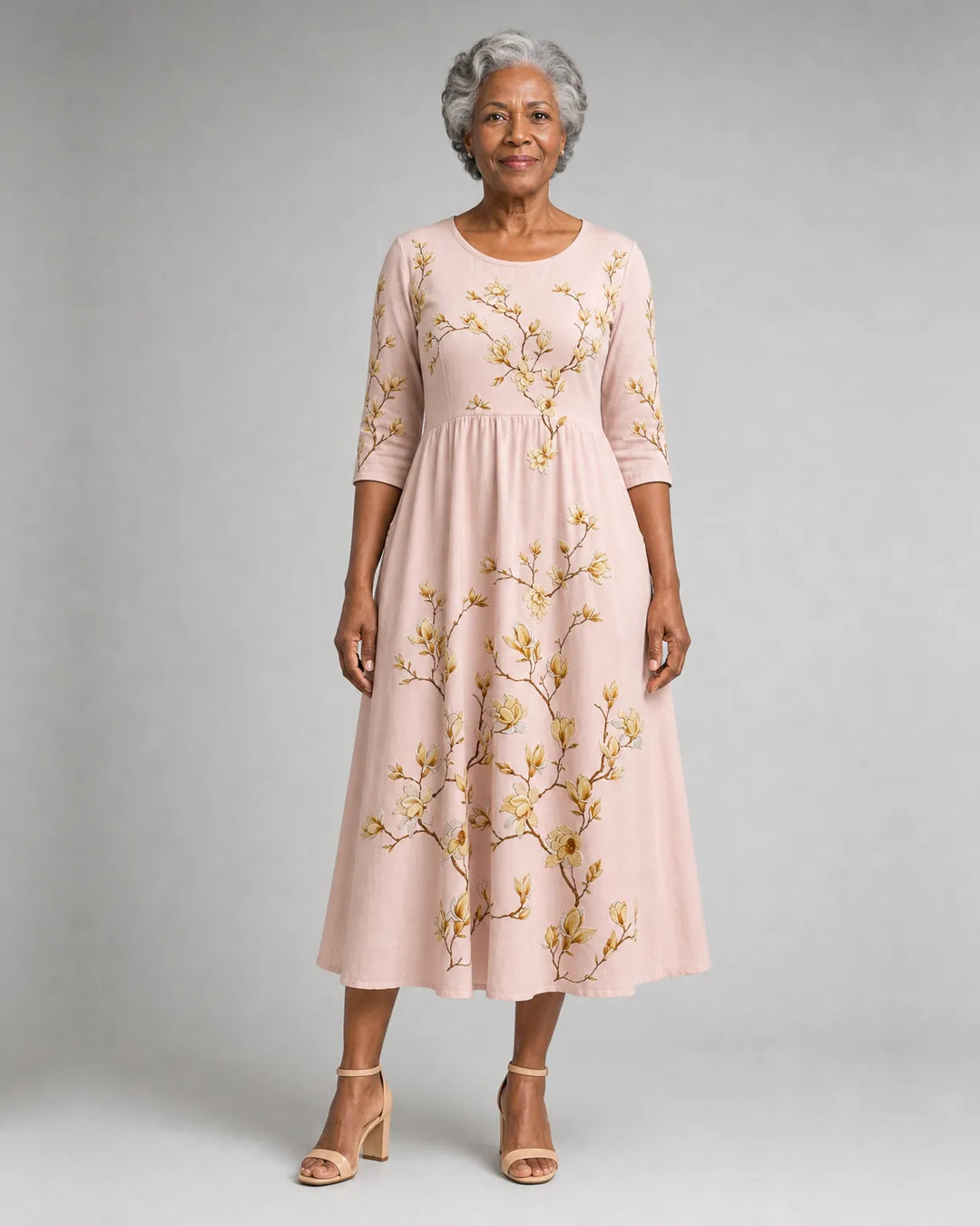 Amani | Golden Magnolia Bloom Pocket Midi Dress