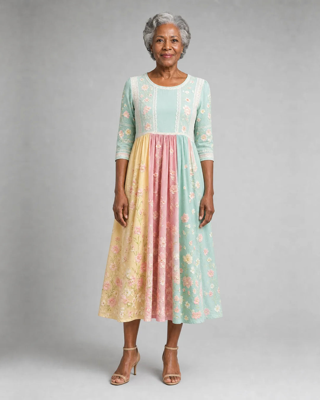 Jamila | Spring Blossom Patchwork Pocket Midi Dress