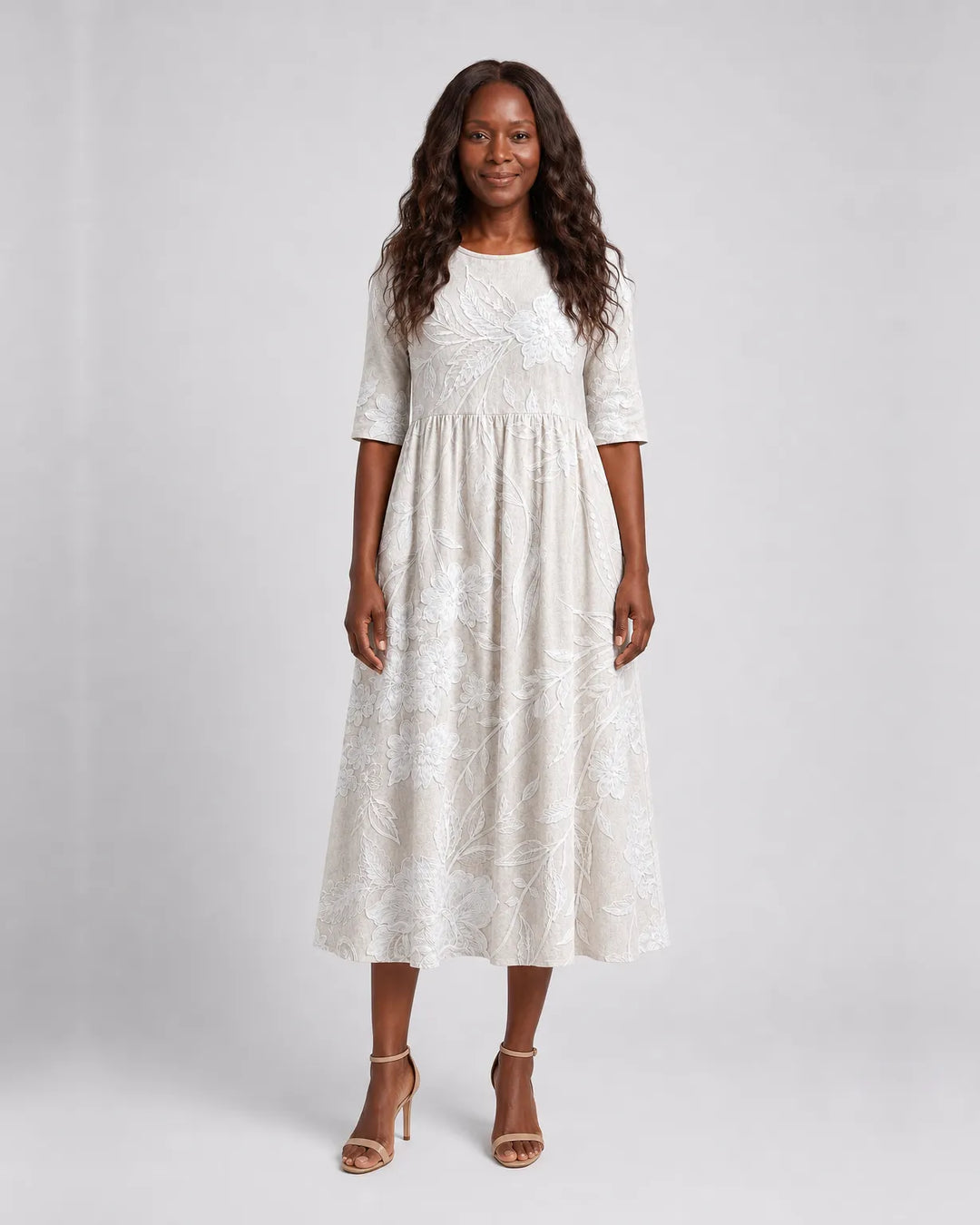 Amina | Whispering Garden Elegant Pocket Midi Dress