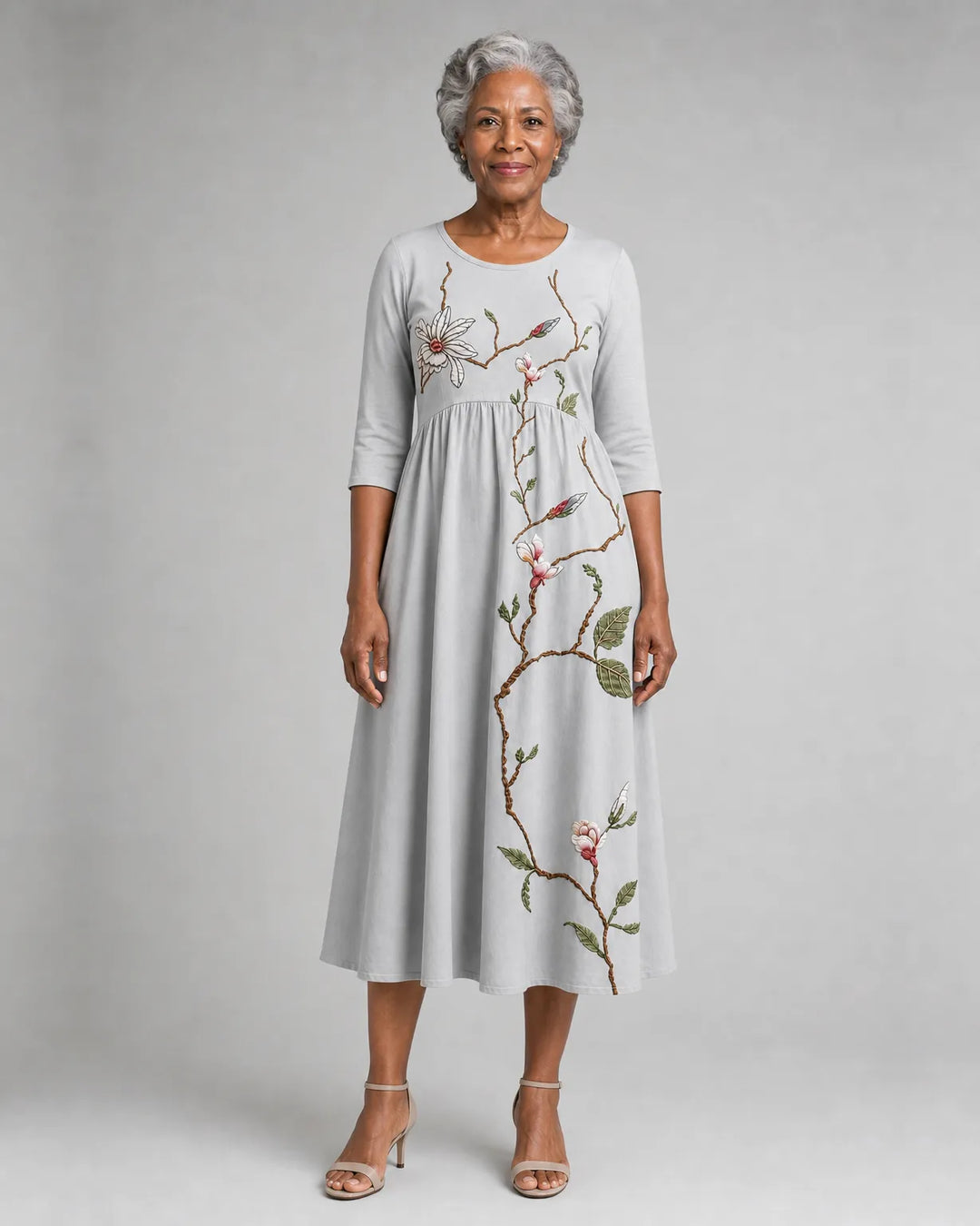 Farida | Silver Meadow Blossom Pocket Midi Dress