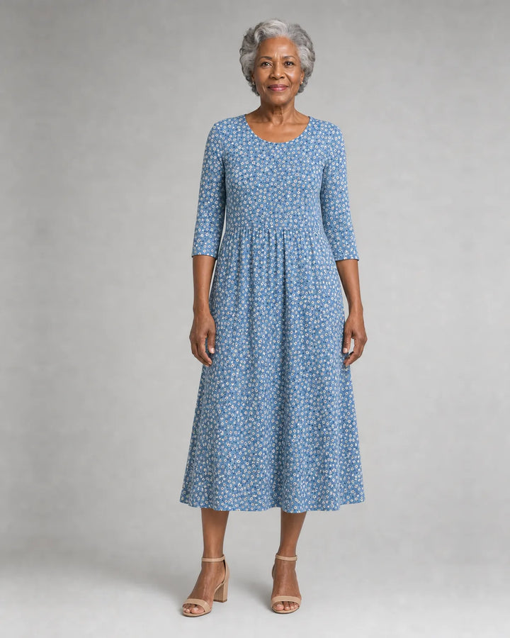 Nia | Blue Meadow Easy-Wear Floral Midi Dress