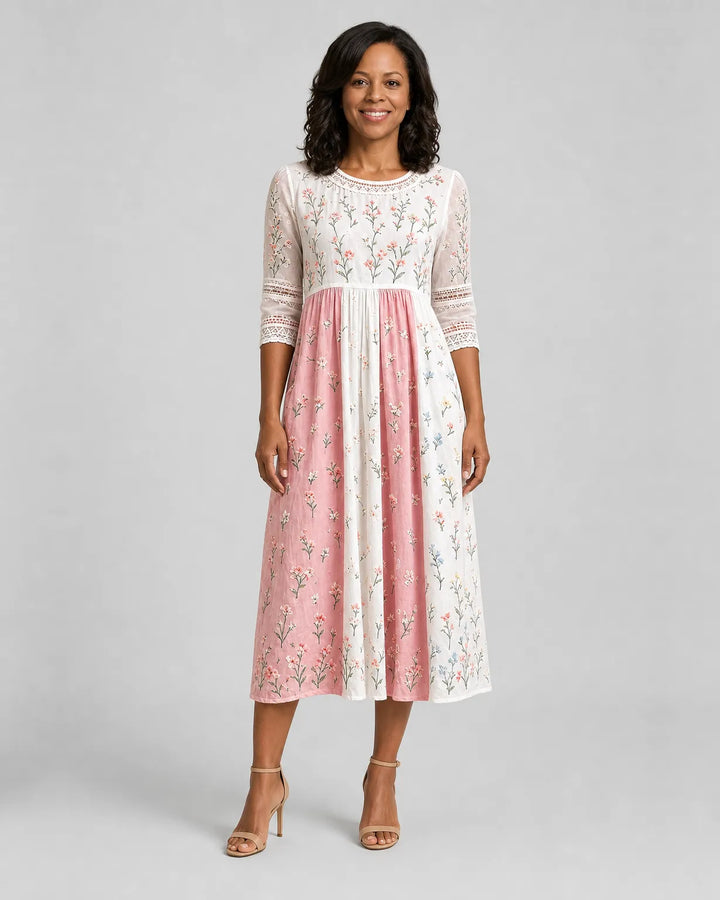 Iman | Blush Meadow Patchwork Pocket Midi Dress