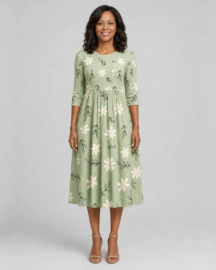 Kaya | Sage Blossom Everyday Pocket Midi Dress