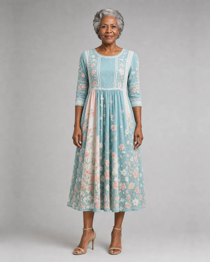 Themba | Spring Blossom Patchwork Midi Dress