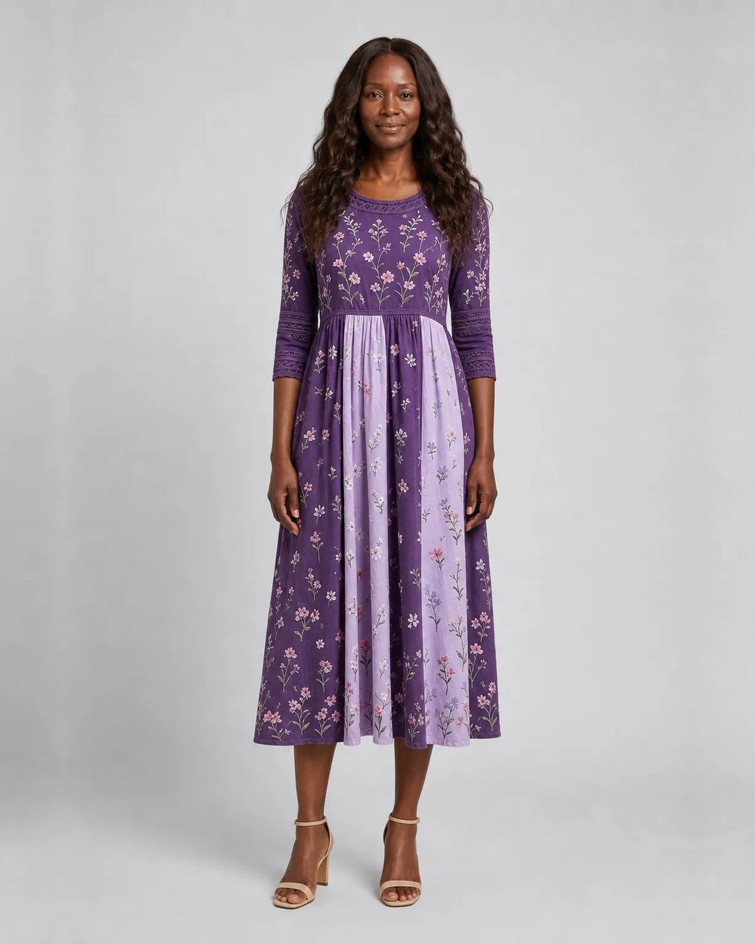 Rashida | Lavender Wildflower Panel Midi Dress