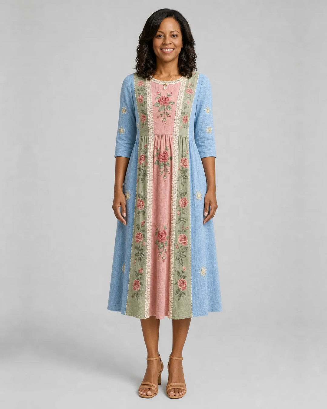 Halima | Vintage Rose Garden Patchwork Pocket Dress