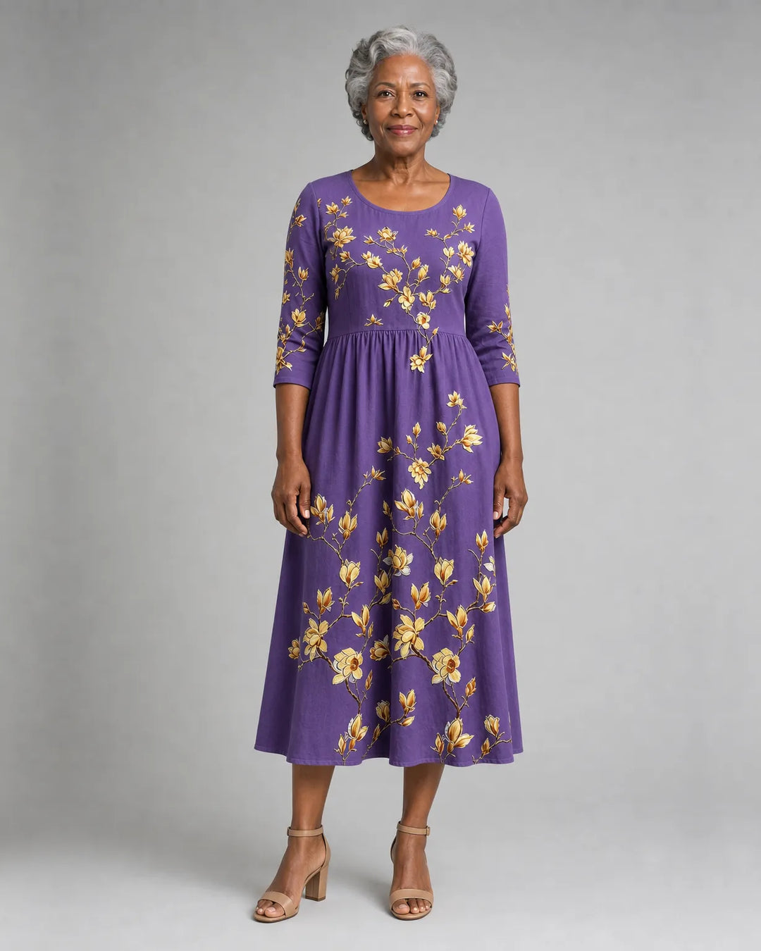 Mareva | Golden Magnolia Charm Pocket Midi Dress
