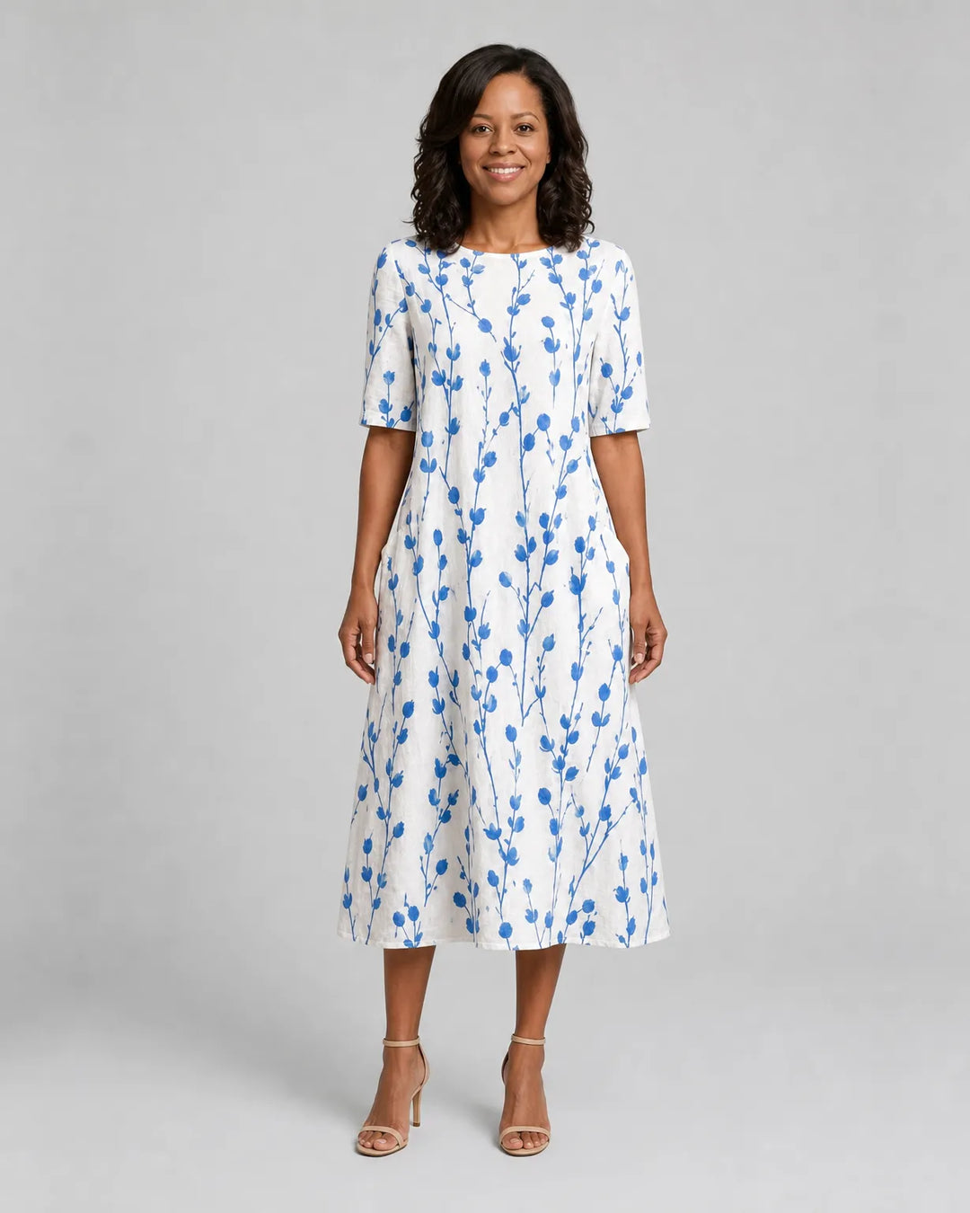 Nadia | Blue Meadow Breeze Pocket Midi Dress