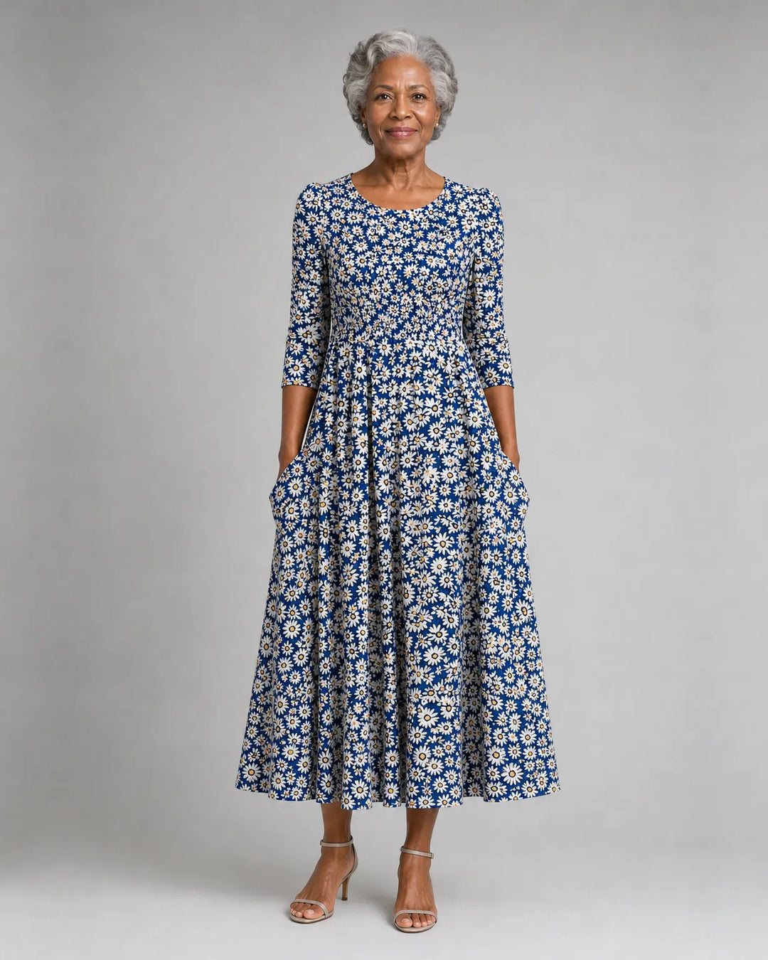 Dara | Blue Daisy Garden Pocket Maxi Dress