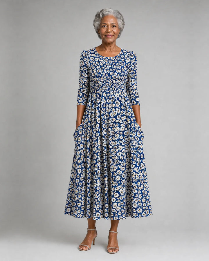Dara | Blue Daisy Garden Pocket Maxi Dress