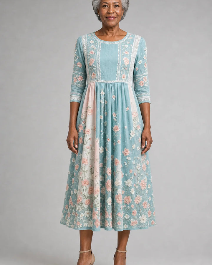 Themba | Spring Blossom Patchwork Midi Dress