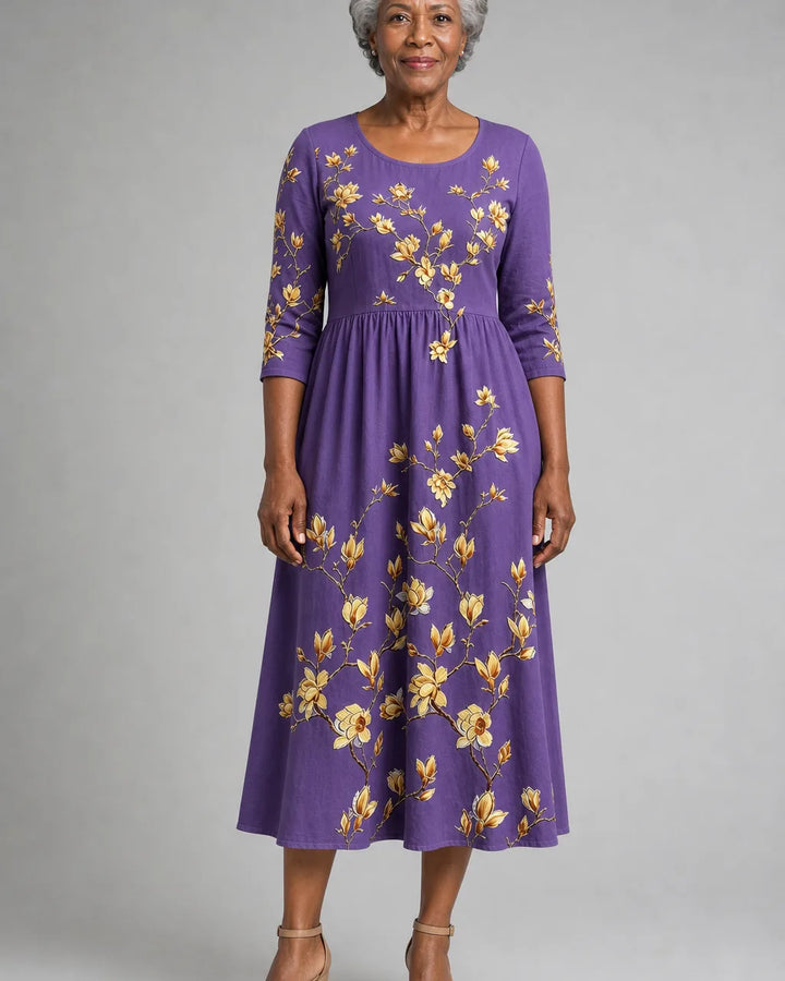 Mareva | Golden Magnolia Charm Pocket Midi Dress