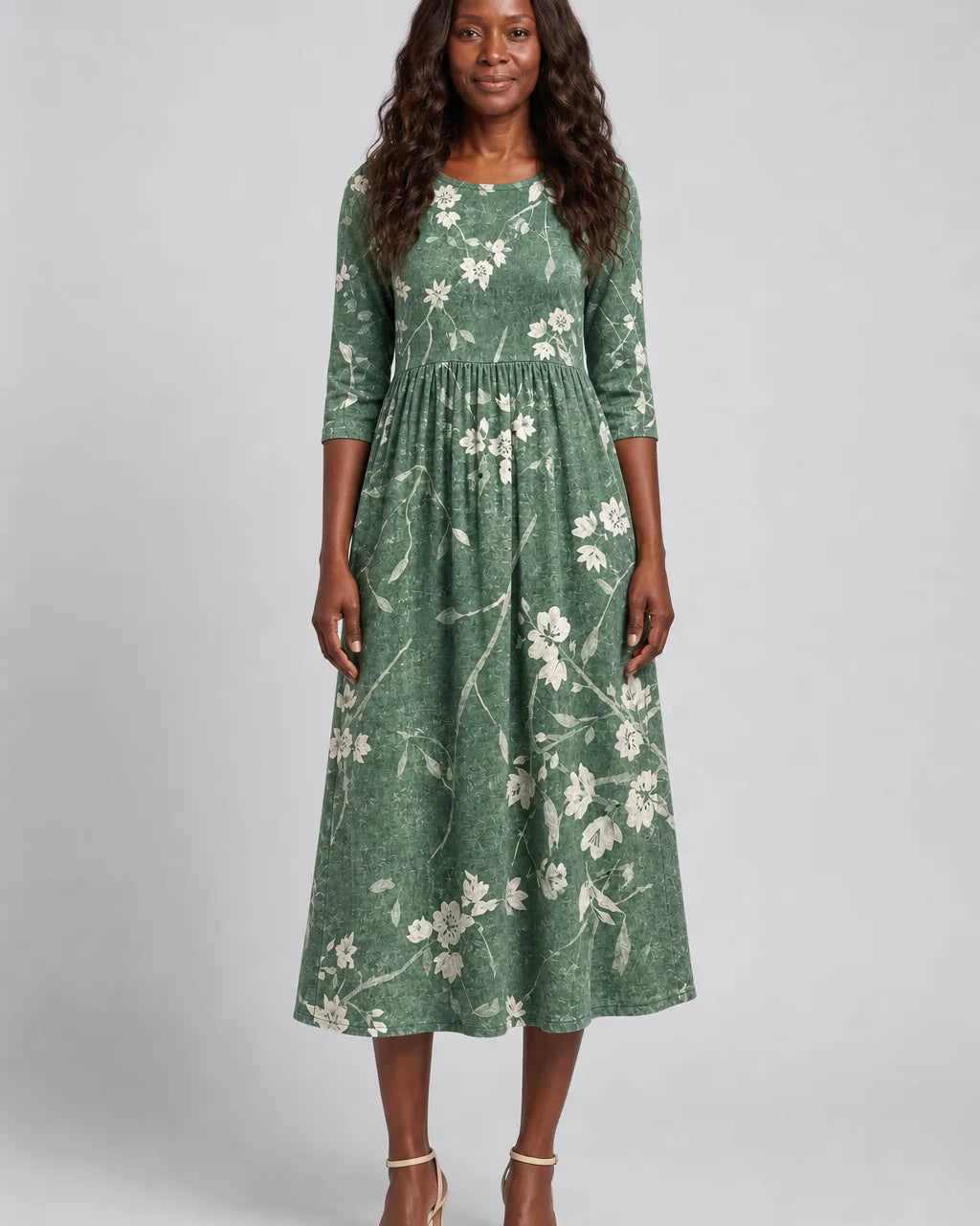 Imani | Evergreen Bloom Relaxed Pocket Midi Dress