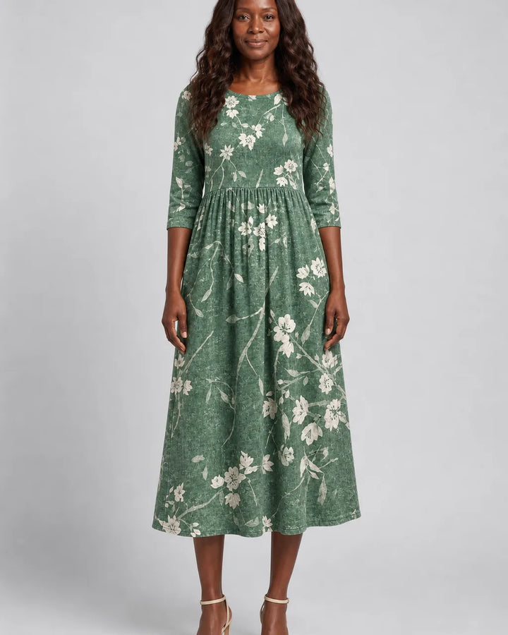 Imani | Evergreen Bloom Relaxed Pocket Midi Dress