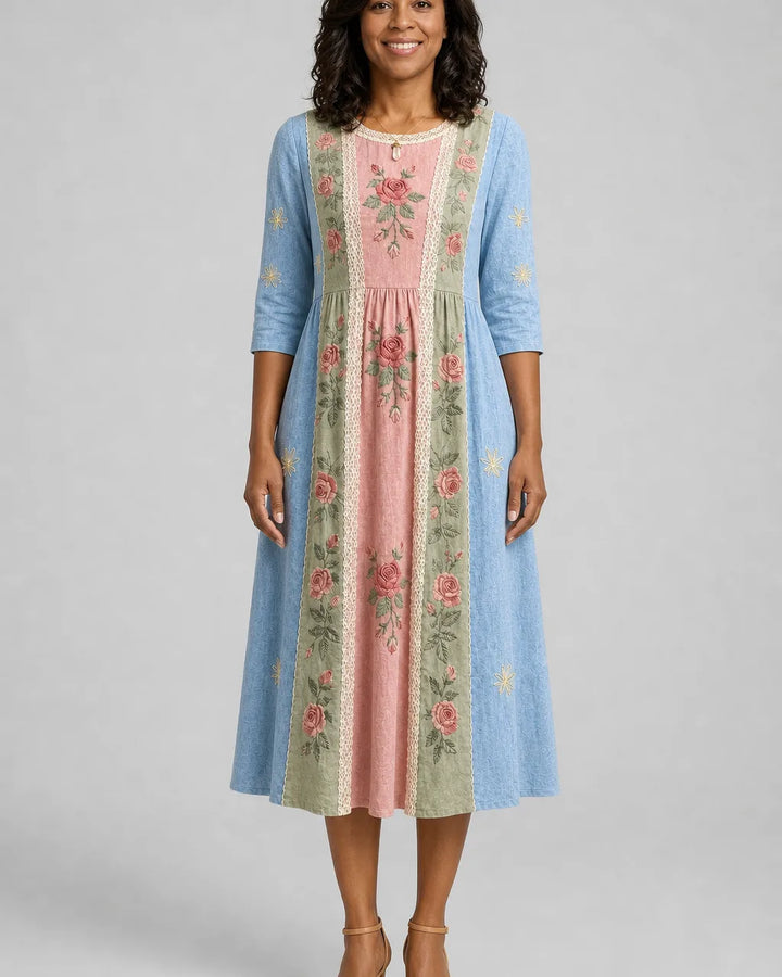 Halima | Vintage Rose Garden Patchwork Pocket Dress