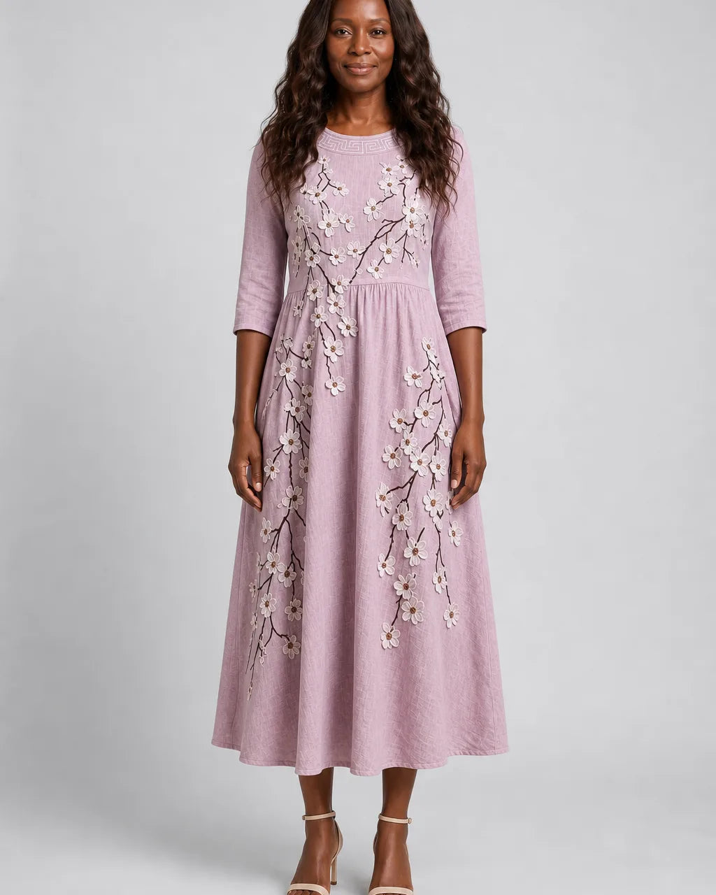 Dalia | Blushing Orchard Floral Midi Dress