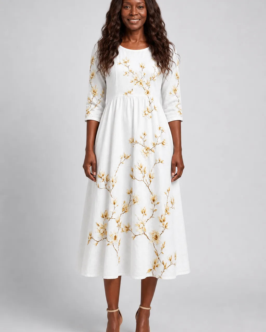 Nzinga | Ivory Blossom Grace Pocket Midi Dress