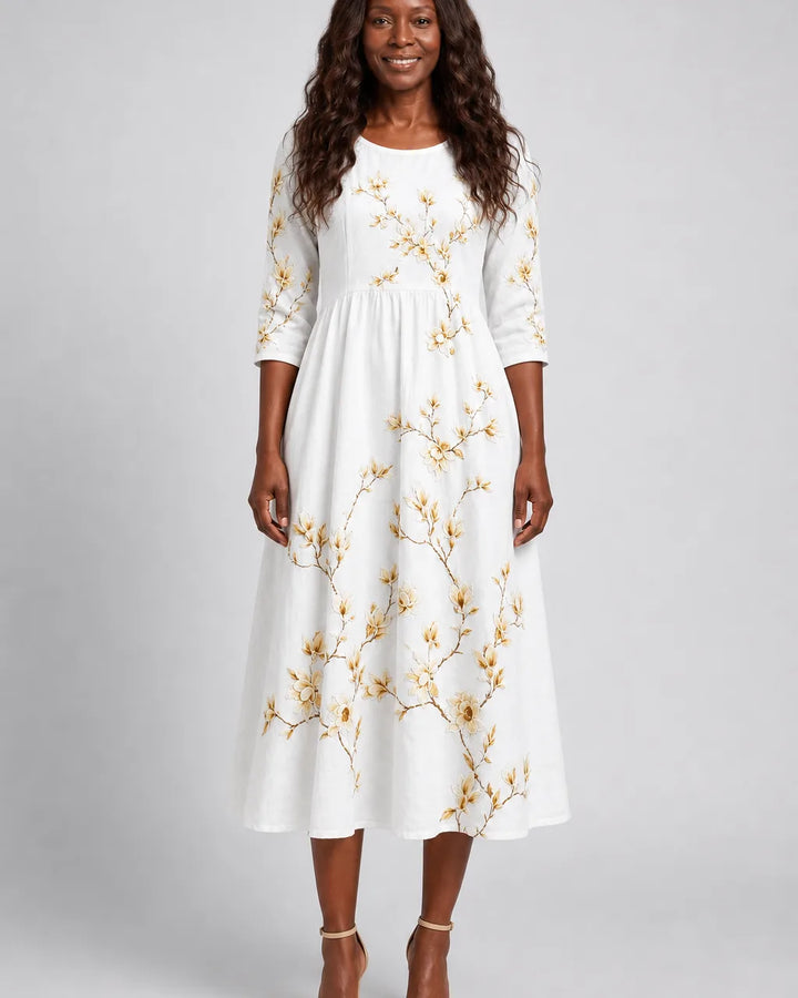 Nzinga | Ivory Blossom Grace Pocket Midi Dress