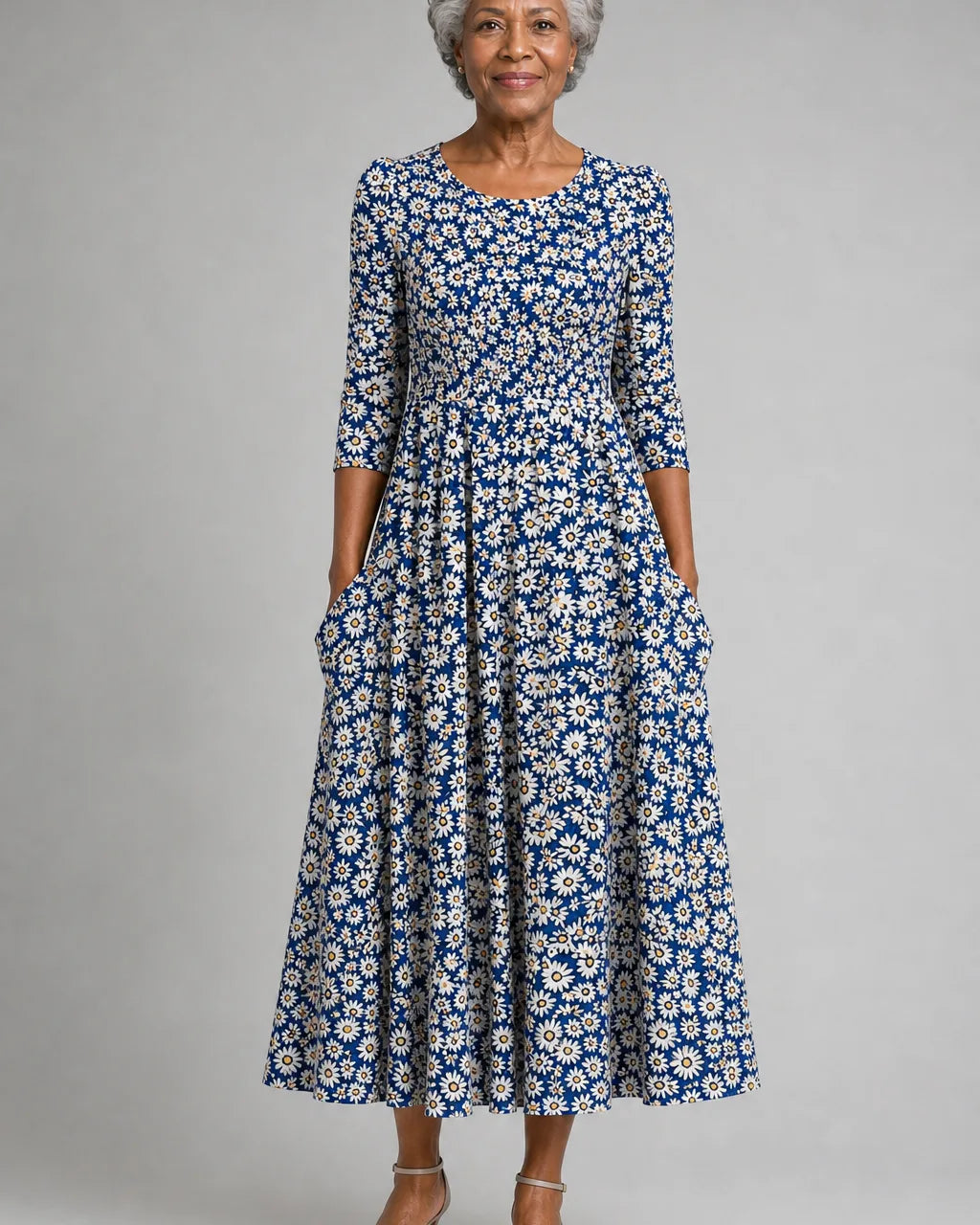 Dara | Blue Daisy Garden Pocket Maxi Dress
